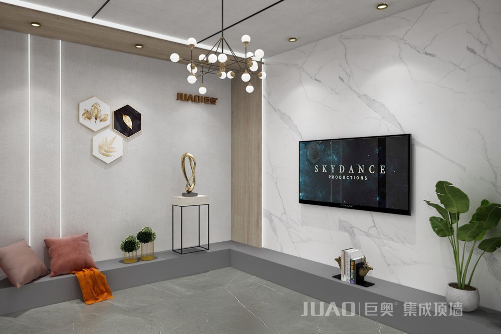现代轻奢客厅-装配式整装定制-巨奥集成顶墙